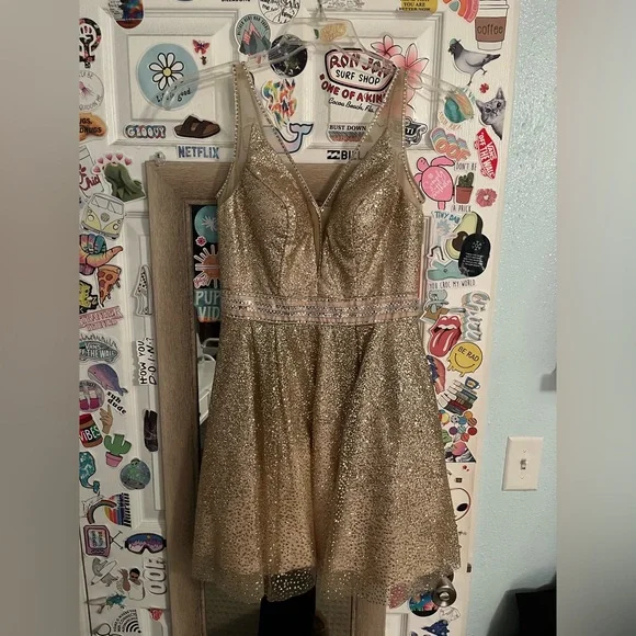green emerald velvet dress Jovani 45688 Short Homecoming Dress Gold / 4